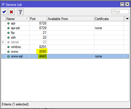 mikrotik router portforward port 80 443 